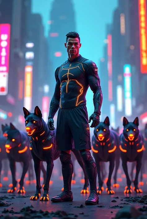 Cristiano Ronaldo with 100 cyber dogs
