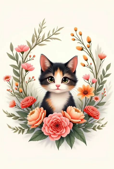 Create a flower shop logo by adding a cat to the logo.