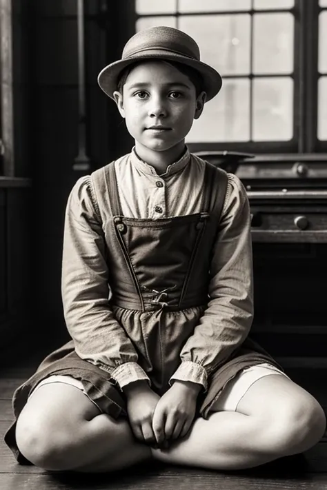 England、Industrial Revolution、1900s、female、child、Sepia、era、whole body、Sitting Man、looking at the camera、2 people、Accurate limbs、