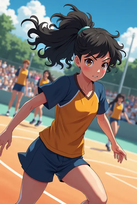 haikyuu oc, Girl with curly black hair, pale skin and brown eyes 