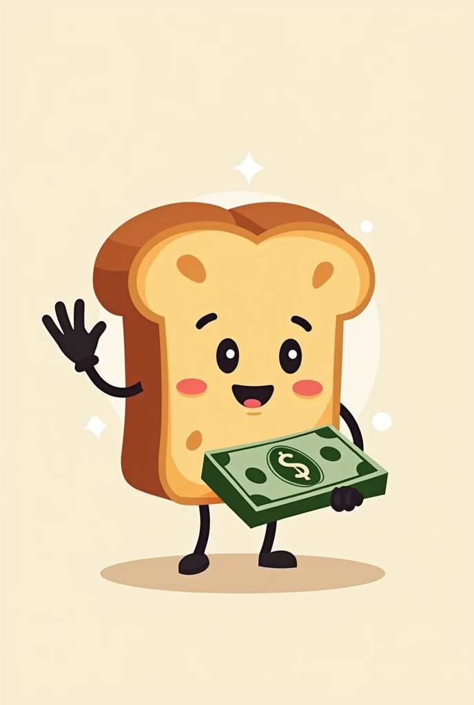 Make me a vector of a loaf of bread holding money wearing gloves 