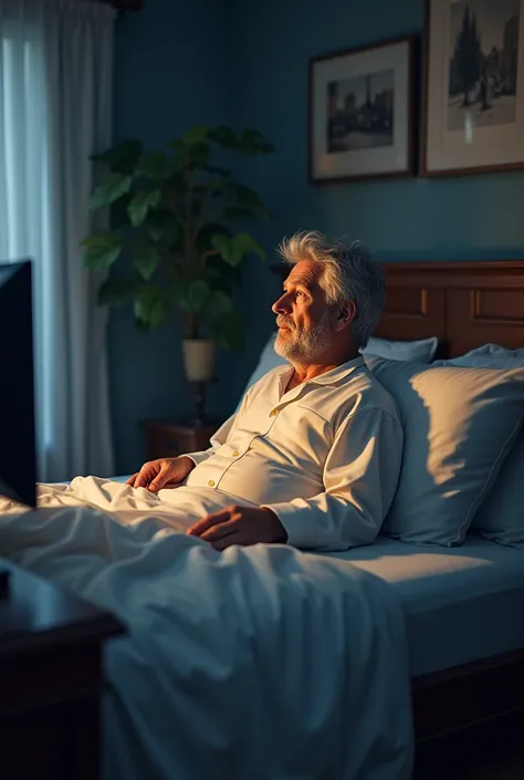 A man pooping in bed by seeing tv
