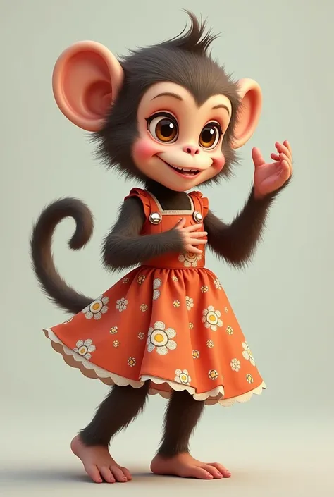 Generate a go to offer a female woman monkey in a human form using mobile and smiling 
 in girl dress