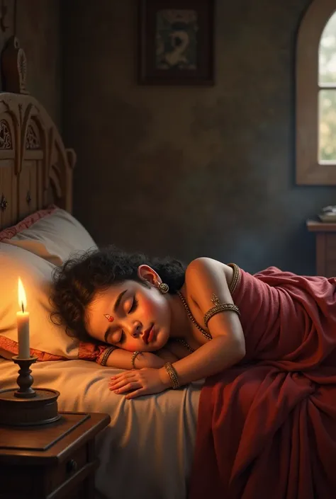 Krishna in Gokul

Inside a cozy, simple home in Gokul, Yashoda is asleep on a traditional Indian bed. Vasudev gently places baby Krishna beside her. The room is warm and welcoming, with soft candlelight illuminating the scene. Baby Krishna looks peaceful a...