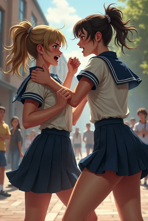 2 friends girls fighting physically at college.