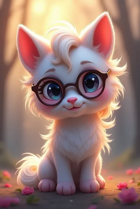 A cute pony with wolf cute and glasss with big eyes