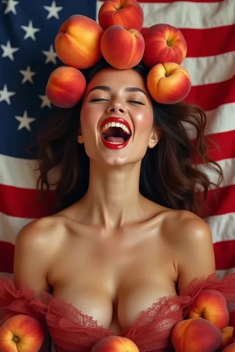 One incredibly beautiful American woman in her 30s。Facing forward、Mouth wide open。The expression is、Sexually lewd expression、Ecstatic expression、I feel a strong sense of ecstasy。I know the pleasure of sex for women.。The head is peeled、Wearing a large real ...