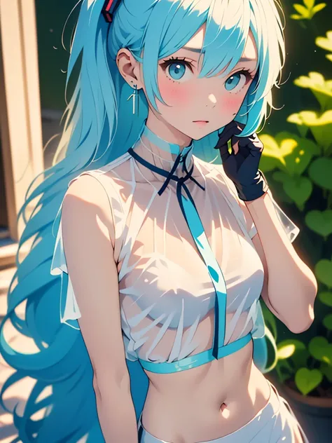 (quality)), ((masterpiece)), Recommended results, Puffy nipples, (see through:1.5), straighten your back, abdominal muscles, huge bust, angle to floor:1.2, low camera angle, Hair loss on crotch, Hatsune Miku，the best, masterpiece, high resolution, the best...