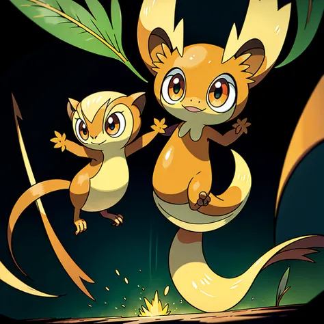 masterpiece, high quality, ultra high resolution, a pokemon style ghost type mixed of a Tarsier and a Kinkajou jumping