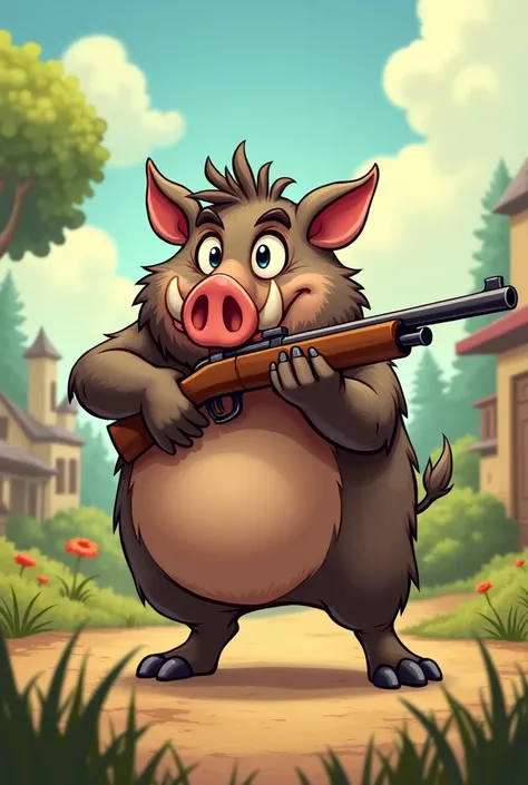 Boar toon,aim with gun 