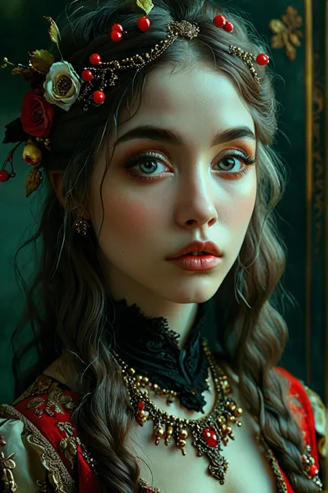 style of Bella Kotak, gothic, brunette, award winning, perfect eyes, detailed skin,Rembrandt Lighting Style,Hyperrealism style,Hyperrealism style,Extremely high-resolution details,photographic,realism pushed to extreme,fine texture,incredibly absurdres,abs...