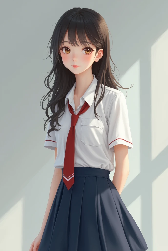 A beautiful south Korean students girl  with uniform is standing 