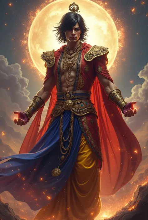 Vergil with medium long hair from devil may cry 5 as God of magic with Krishna clothes from RadhaKrishn series