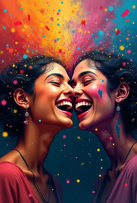 Abstract art of human faces with happy face colourfull vibrant for crackers with background of crackers brusting