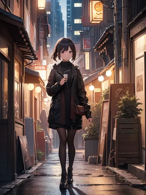 ((masterpiece)), ((high resolution)), ((best quality)), (ultra-detailed), ((extremely detailed)),A city in the near future、Inside the Buildings、night、Stand、She has a fleeting expression.、