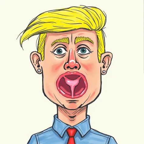 kids drawing of donald trump with a vagina in the face instead of nose and mouth, handraw kids drawing, 5 colors, outline stroke, surreal, humorous, cartoonish, absurdist, satirical,