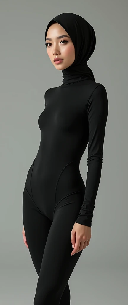 The most beautiful,thin,most pretty and clever malaysian contortion muslimah adult girl wearsblack lycra turtleneck unitard catsuit.She always wear black lycra dancewear stretchy square hijab.She performs as contortionist.She has whiskers makeup that made ...