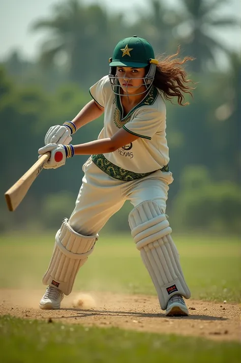 Pakistani beautiful girl playing cricket.