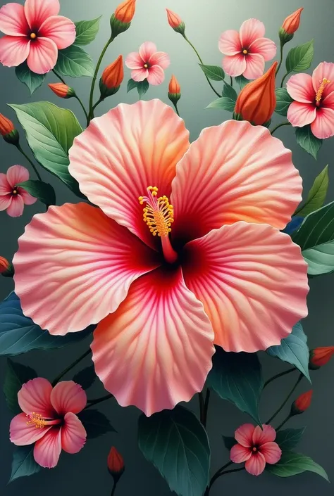 a beautiful detailed small logo hibiscus flower, small repeated hibiscus flowers, oil painting on canvas, highly detailed, hyper realistic, masterpiece, sharp focus, intricate details, vibrant colors, natural lighting, photorealistic, 4k, ultra detailed, r...