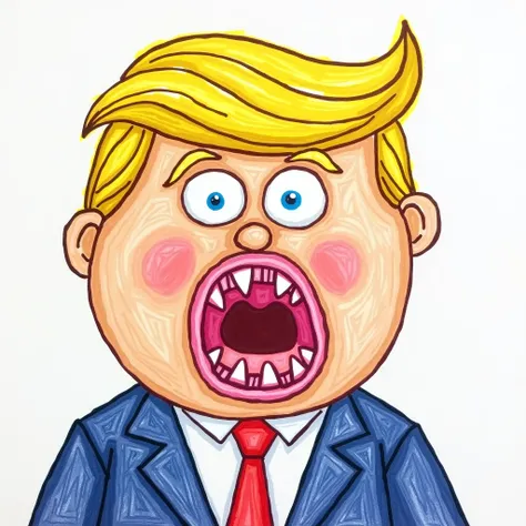 kids drawing of donald trump with a giant vagina in the face, handraw kids drawing, 5 colors,