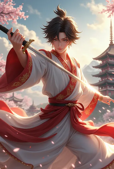 God&#39;s messenger young male character anime style combat Japanese style
