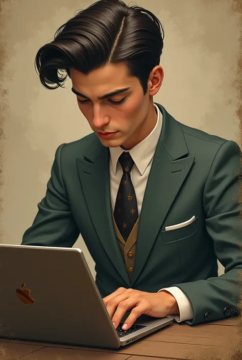 Generate a Profile picture with a 20s boy with a laptop 
