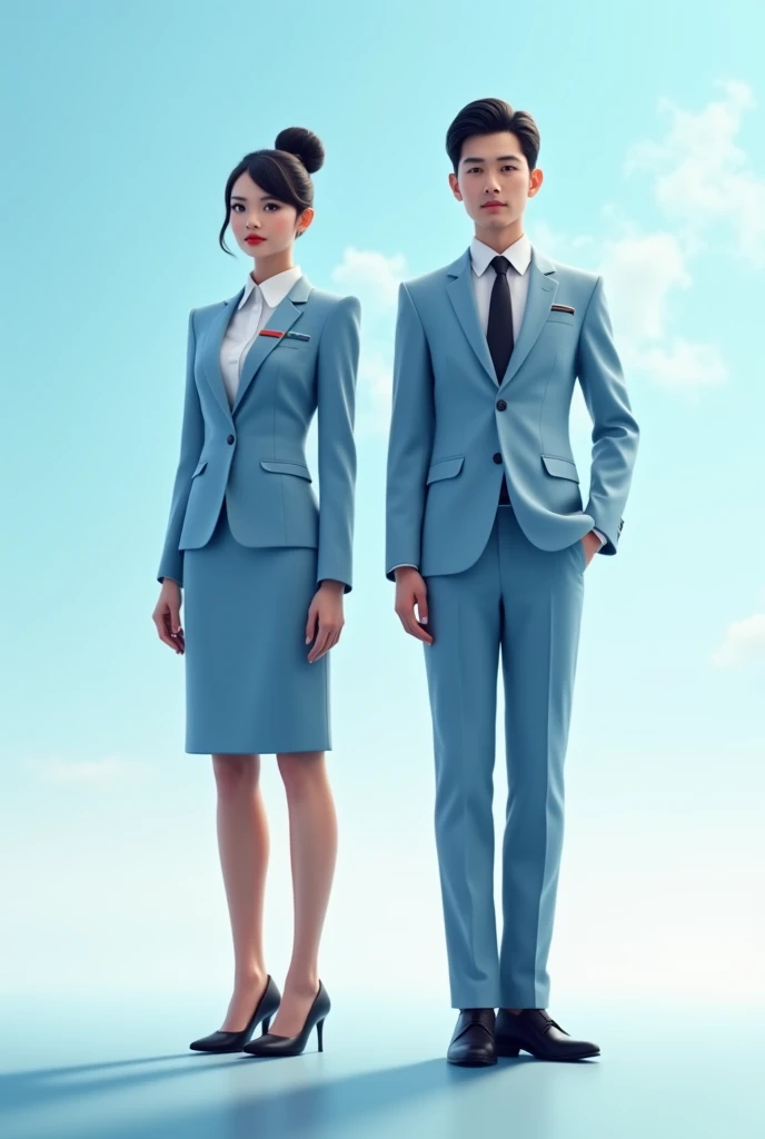   Flight attendant  uniform man and woman own creation full body and black shoes (eudora theme )based on sky blue  and white

