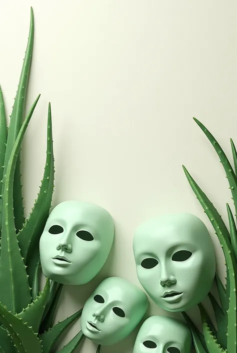 Créer un image avec un fond de texture crème blanche. Rajoute des masques vert et des plantes daloe vera