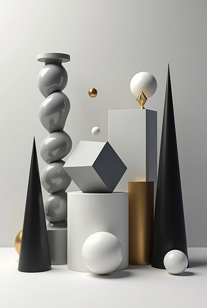 Struggle to success project of architecture using one truncated octagonal prism, one gery and one white tube,two black triangle tube, one grey cylinder ,one octagonal shaped ball, one spiral tube and one golden diamond 