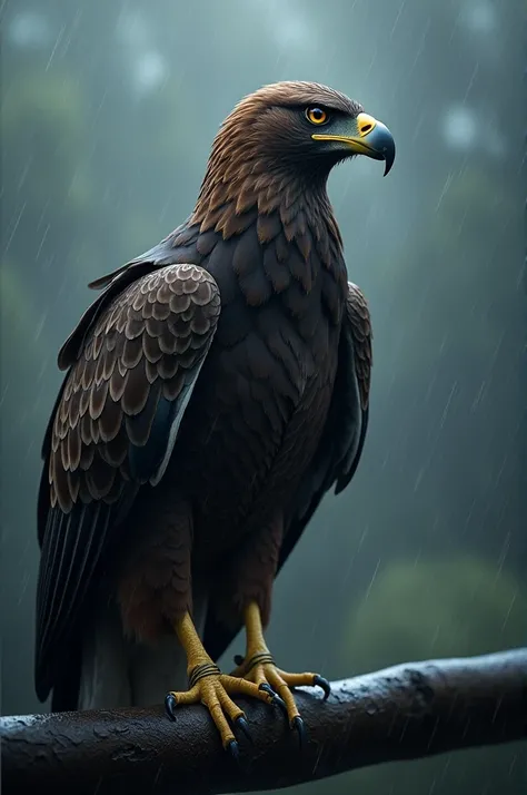 An eagle is wetting in the rain full 4k