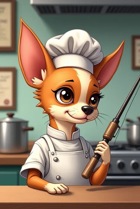 A dog thinking about a thin fishing rod　He is a famous chef　Cute Chihuahua Drawing
