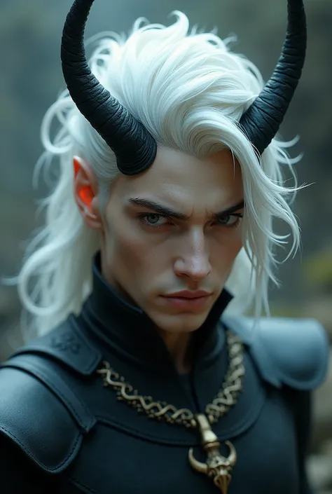 Handsome guy with white hair，There are horns on the head