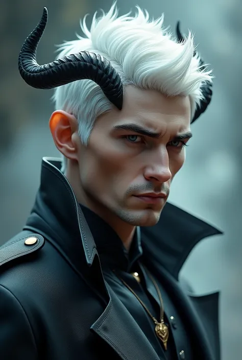 Handsome guy with white hair，There are horns on the head