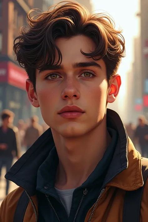 ((best quality)), ((masterpiece)), (detailed), Good looking, young man brown hair, A little young face,and characters that look like they could be in New York or in the MCU. the teens (10-19),Dead pool