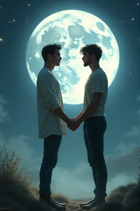 gemini 2 guys holding hand with moon