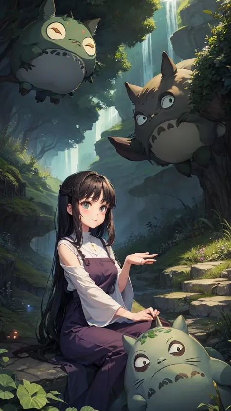 Ghibli style　Beautiful eyes　Great style　Totoro-like creature background