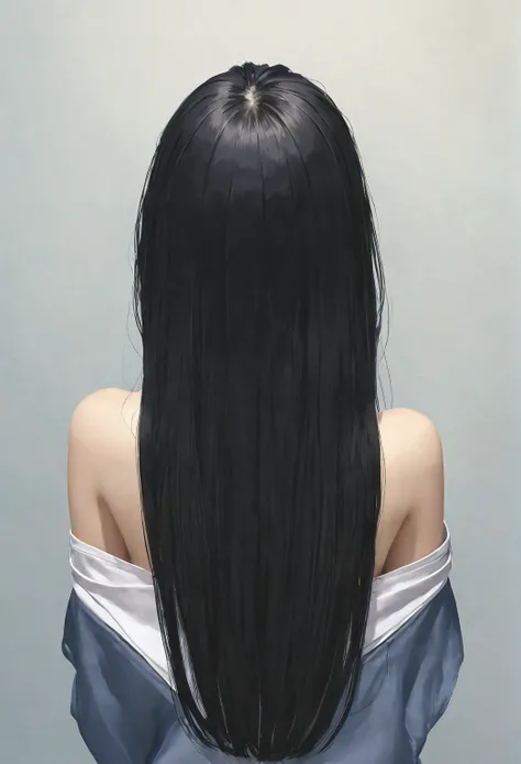 Back view、Occipital、Black Hair、、Long Hair、Upper Body, realistic