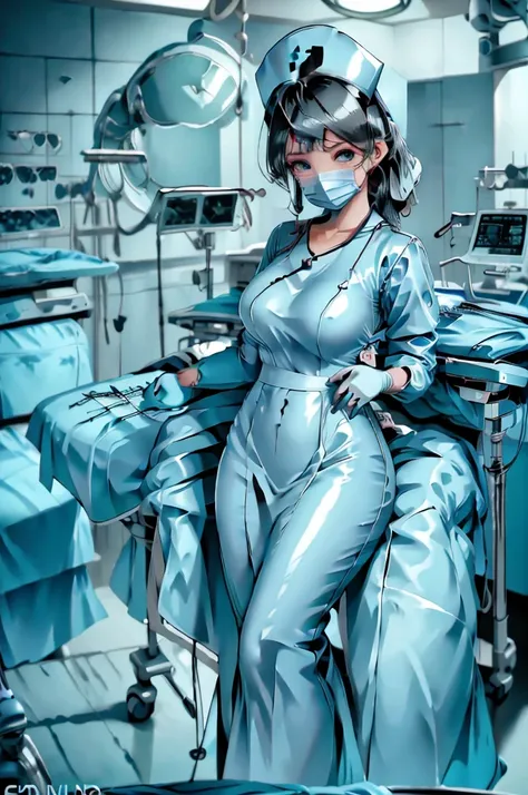 nurse uniform,hospital, latex nurse suit,nurses,busty,elbow gloves,labcoat,black hair woman,blue eyes , gigantic ,medical instruments,asian nurse,two nurses,speculum,examination room,oversize ,big ass ,strap on, lay on table ,legs spreaded,giving birth,gyn...