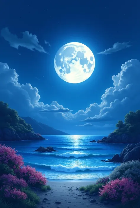 Full moon night,I can see the sea a little way ahead,Little clouds,Relaxing environment, 4k hd,, Beautiful Art UHD 4K, Beautiful artwork illustration, Beautiful digital painting, Highly detailed digital painting, Beautiful digital art, Detailed painting 4k...