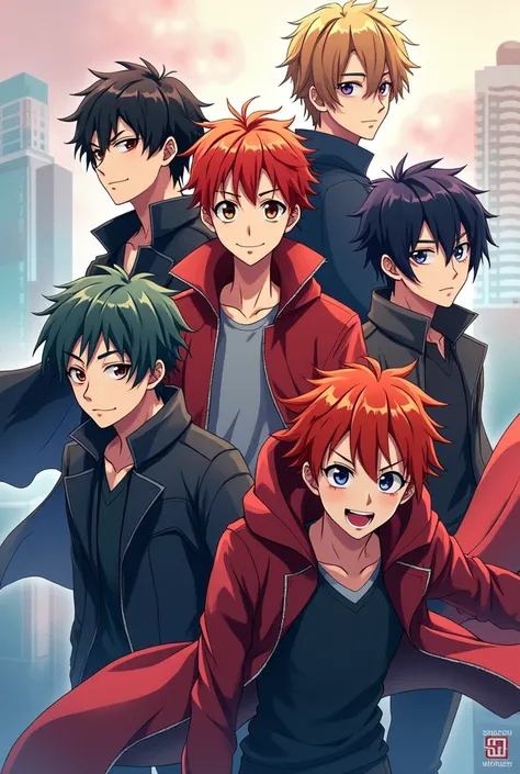 Anime poster with 5 boys 
