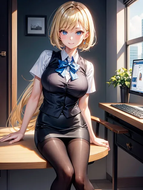 Anime style, super fine illustration, highly detailed, beautiful detailed, super high quality image, static representation, gentle expression, happy expression, the pretty image, the handsam portrait, a perfect style woman, 8k, pretty 1girl with blonde str...