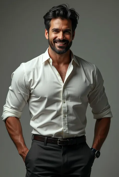 A dark-haired Brazilian man in smart casual clothes 