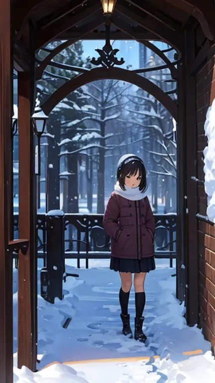 (snow scenery:1.2),girl looking this way