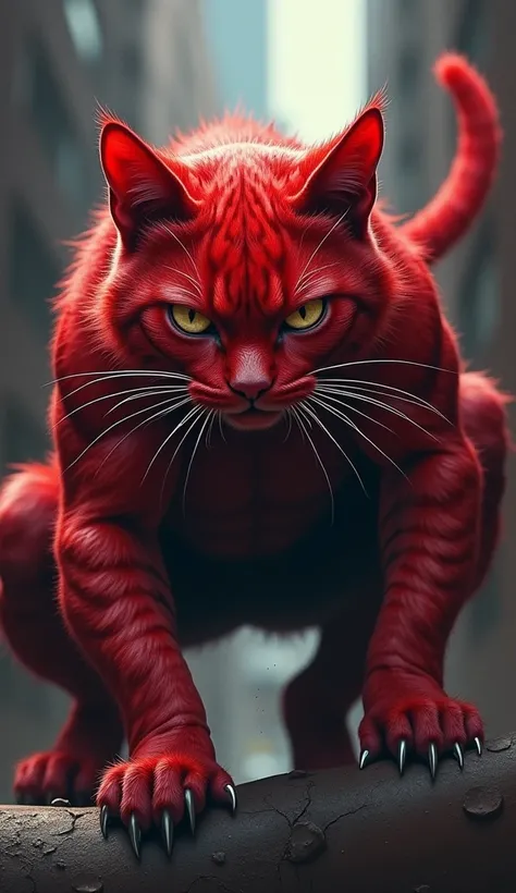 A burly red cat in the shape of Spiderman