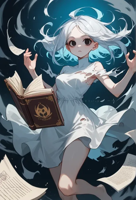 score_9, score_8_up, score_7_up, score_6_up, score_5_up, score_4_up, BREAK source_anthro, source_anime, rating_explicit, ((adult)), BREAK , ghost girl, book spirit girl, book girl, 1girl, 
paper hair, white hair, hair with letters, hair with text on it, Wo...