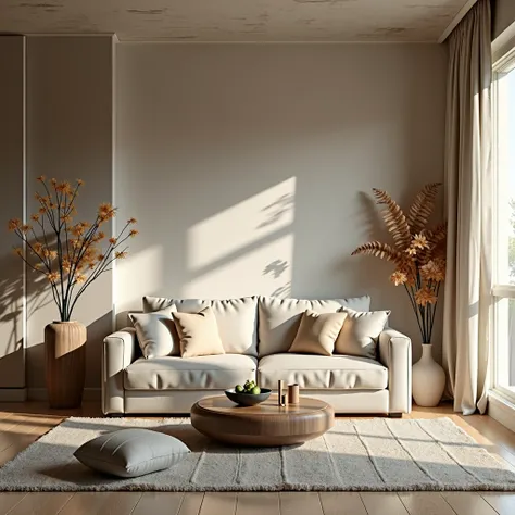 ((Highest quality)), ((masterpiece)), (detailed), Natural style room、in front of the sofa、Soft Light、Furniture that looks like.