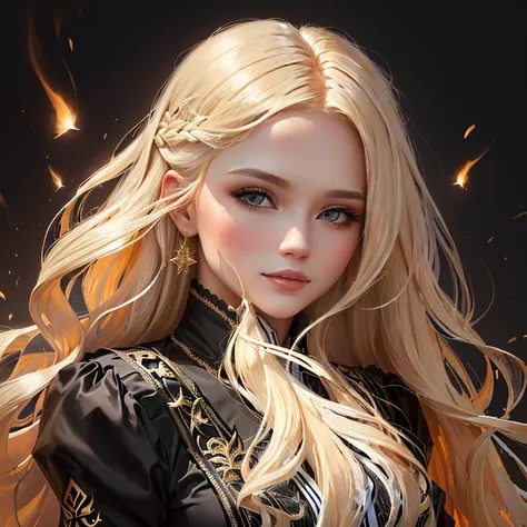 a close up of a woman with long blonДe hair wearing a black Дress, karol bak uhД, Роберто Ферри, Девушка с белыми волосами, a girl with blonДe hair, стиль Кароля Бака, exquisite Дigital illustration, ДetaileД face with reД lips, Мартин Ансин произведение и...