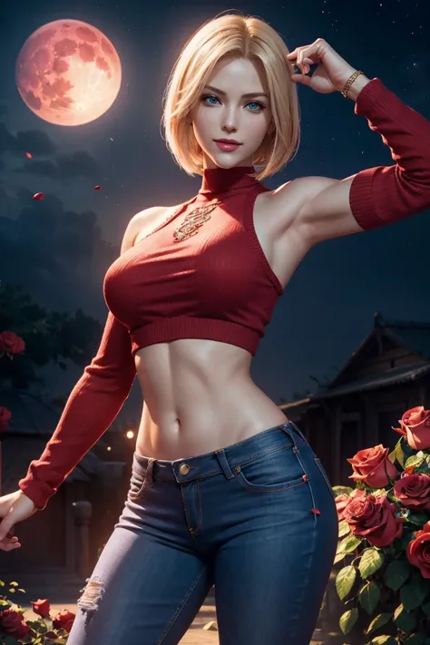 KOF,King of Fighters,Blue Mary,Blue Eyes,Blonde Hair,Medium Hair,Beautiful white skin,Photorealistic,Ultra HD,high quality,masterpiece,Digital SLR,Detailed details,Intricate details,Anatomical basis,Depicted in detail,A detailed face,Realistic skin texture...