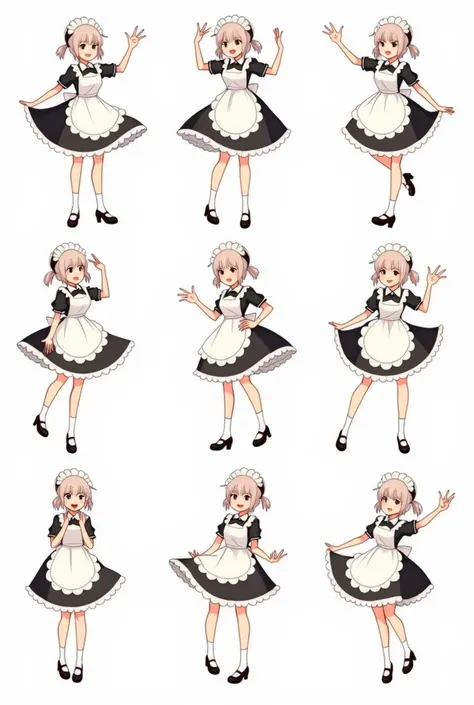 line stamps, 9 divisions, maid, various poses and expressions