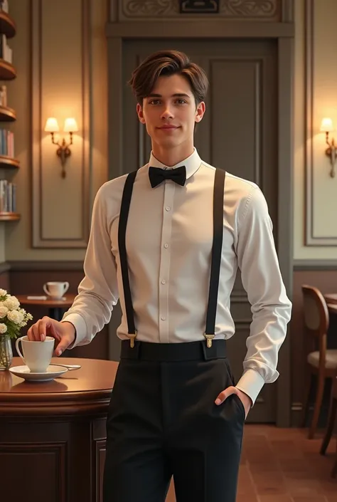 Cafe　waiter　Handsome　young　male　A bow tie　

